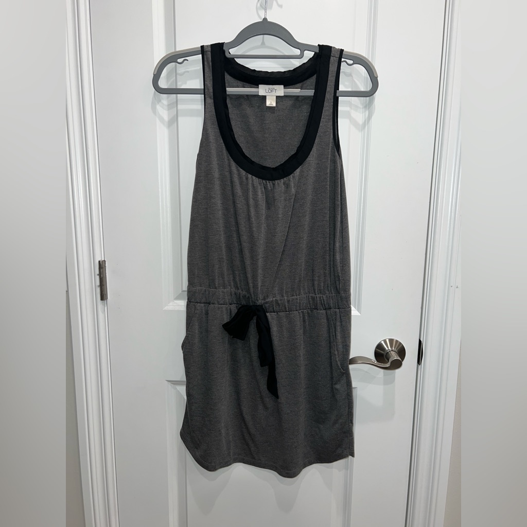 Ann Taylor Loft Women’s Gray Tank Dress Tie Waist Size Small W/Pockets
